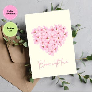 Afdrukbare kaart Sakura-hart | Wenskaart | Digitale download | Aanpasbare tekst | Direct downloaden