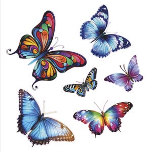 Colorful Butterfly Wall Decals, Set of 6