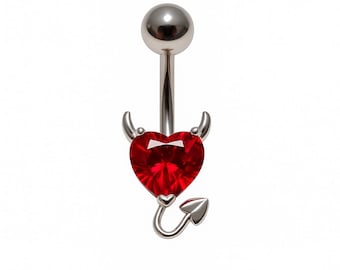 Red Devil Heart Belly Ring Stainless Steel CZ Navel Piercing Gift for her