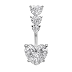 Barbell Body Jewellery Surgical Steel Silver Heart Belly Button Ring Silver Dangle Navel Piercing with 4 Heart Stones