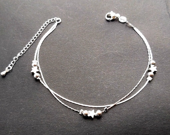 Sterling Silver Star & Heart Charm Anklet: Dainty Celestial Jewelry