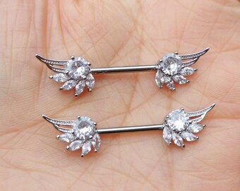 Angel Wings Nipple Piercing: Surgical Steel Crystal Body Jewelry