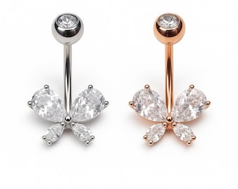 Butterfly Crystal Button Ring Hypoallergenic, Simple & Elegant Navel Jewellery, Body Piercing Gift for her