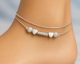 Heart Anklet 925 Sterling Silver Ankle Bracelet Gift for her