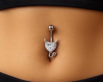 Belly Ring Devil Heart Stainless Steel CZ Navel Piercing Gift for her