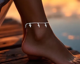 925 Sterling Silver Cross Anklet Jewellery for Women