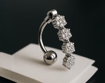 Flower Belly Button Ring Stainless Steel CZ Navel Jewellery