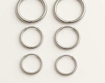 Silver Hoop 316LStainless Steel Earrings 6mm-12mm, Silver, Gold, Black