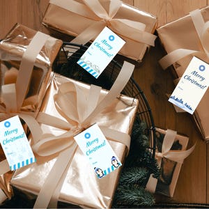 Etiquettes pour cadeaux de Noël, 10 bestioles mignonnes par page, arbres, motifs de Noël, étiquettes cadeaux imprimables à téléchargement immédiat