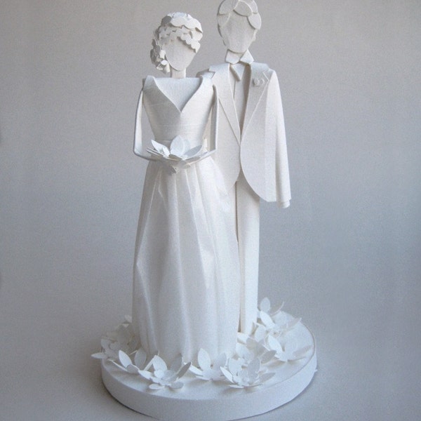 SALE - Wedding Cake Topper - Paper Sculpture - Dress with Gathered Skirt