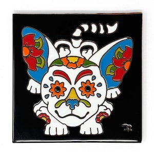 Playful Chihuahua | Day of the Dead Dog Decorative Tile | Hand Glazed Ceramic | Pet Lover&#39;s Gift | Dog Gift | Day of the Dead Art
