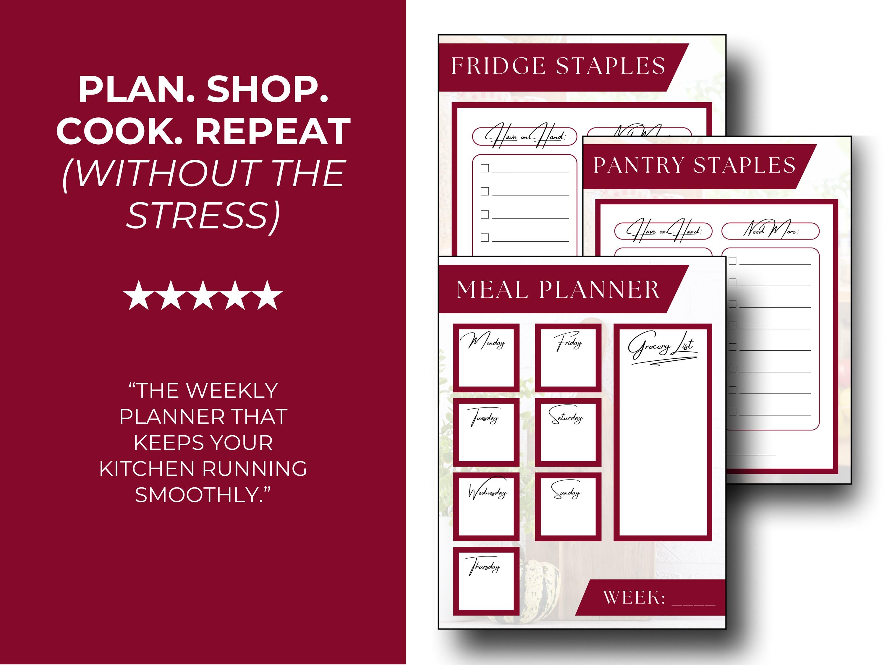 Undated Weekly Meal Planner Printable | Grocery List & Pantry Staples ...