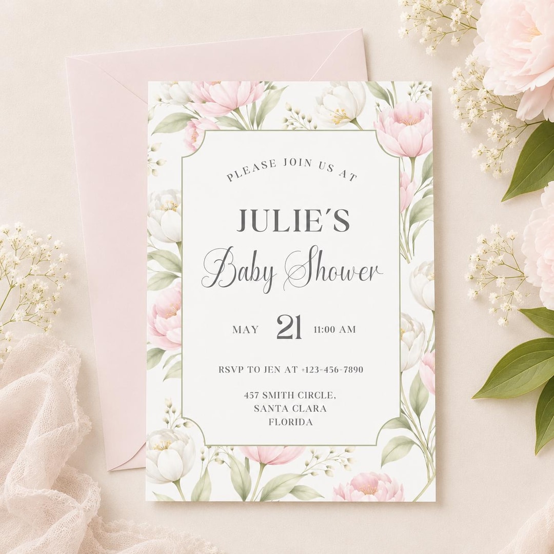 Elegant Pink Baby Shower Invitation Template | Editable Canva Invite ...
