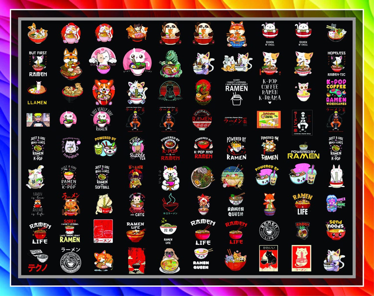 Combo 0 Designs Anime Ramen Wave Png Bundle Ramen Noodle Etsy Finland