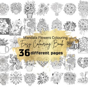 36 Easy Flower Coloring Pages - Instant PDF Download - Relaxing Floral Designs for All Ages