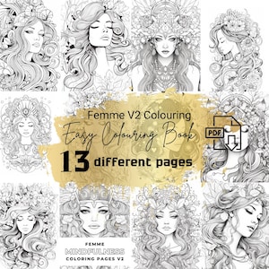 Femme Coloring Book | Women Coloring Pages, Coloring Book, Printable Coloring Book for Adults, Mother&#39;s Day Gift, Teens 13 pages