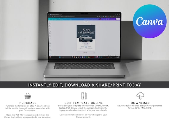Electric Truck Birthday Invitation: Off-Road SUV Party (Canva Template Digital Download)