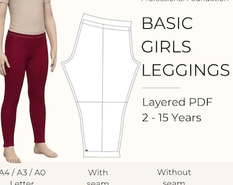 Kids Leggings Sewing Pattern PDF Child Tights Pattern Girls Pants Dance Gymnastics Activewear A0 A3 A4 US Letter Projector File 2 to 15Y