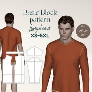 Easy Men’s Shirt Sewing Pattern Basic Longsleeve Tee Design Instant Download Layered Sizes XS–5XL Printable File Stretch Fabric Design