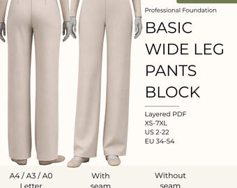 Wide Leg Pants Sewing Pattern PDF Womens Trouser Block Palazzo Pants Woven Pants Linen Lounge Tailored Trousers Projector XS to 5XL