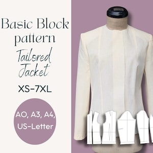 Jacke PDF-Download Musterherstellung Basic-Block-Vorlage-Anleitung Anfänger-Schneiderin Ressourcen-Buch Mode-Design Custom Fit Kleidungsstück Tutorial