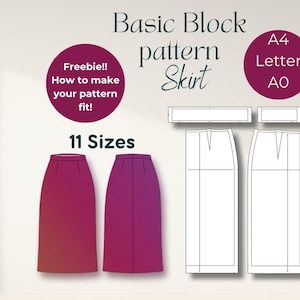Modèle basique de jupe carrée à télécharger au format PDF, copie numérique instantanée, taille ajustable, lot de motifs carrés au crayon, grande taille, gamme européenne, américaine