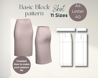 Large Size Skirt Sewing Pattern Basic Block Pencil Design Size Adjustable European Fit American Range Pattern Bundle Download PDF Instant