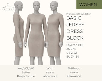 Basic Jersey Dress Block Pattern: Women's Shift T-Shirt Design (Digital Download)