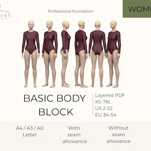 Bodysuit Sewing Pattern Digital Download PDF Tutorial Fitted Design Long Sleeve Dance Wear Knit Fabric Stretch Leotard Size Guide Inclusive