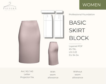 Basic Pencil Skirt Block Pattern: Layered PDF, Size Adjustable (US 2-22)