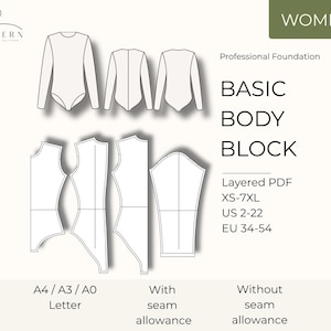 Bodysuit Sewing Pattern Pdf Download Digital Basic Block Sloper Body Template Custom Fitted Leotard Design Dancewear Lingerie Drafting