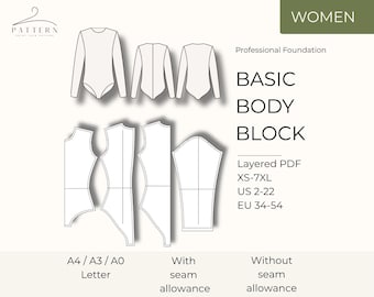 Bodysuit Sewing Pattern Pdf Download Digital Basic Block Sloper Body Template Custom Fitted Leotard Design Dancewear Lingerie Drafting