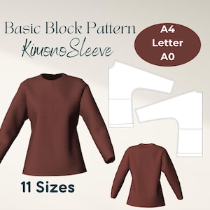 Kimono Sleeve Pattern Making Tutorial Basic Block Pattern Design Sewing Project Woven Fabric Top Pattern Digital Download Instruction PDF