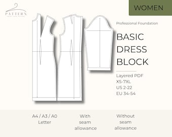 Fitted Dress Pattern Digital Download Sewing Guide Basic Dress Making Template Size Chart Fashion Design Casual Wear Everyday Style Beginner