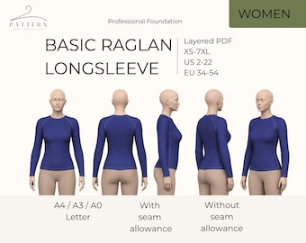 Raglan Shirt Pattern Sew Pdf Digital Download Clothing Block Sleeve Pullover Tunic Design Women Size Instant Copy Kit Large Xl Template
