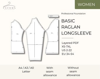 Digital Sewing PDF Pattern Download Printable Template Basic Raglan Sleeve Design Knit Top Casual Wear Size Inclusive Garment Pattern Custom