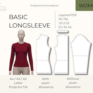 Printable Garment File Sewing Block Pattern Basic Pattern Draft Sleeve Design Knit Top Size Chart Measurement Guide Fabric Cutting Template