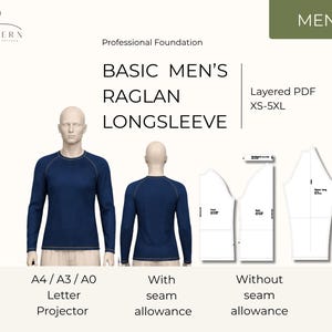 Mens Sewing Pattern Raglan Shirt Fitted Athletic Base Layer Long Sleeve Stretch Fabric Diy Men Pullover Tunic Digital Download Pdf Tutorial