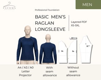 Mens Sewing Pattern Raglan Shirt Fitted Athletic Base Layer Long Sleeve Stretch Fabric Diy Men Pullover Tunic Digital Download Pdf Tutorial