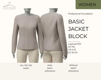 Jacket Pattern Sewing Digital Download Blazer Women Coat Pdf Instant Tailored Block Custom Fit Adjustment Guide Size Range