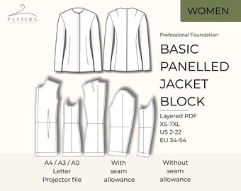 Sewing Jacket Pattern for Woman Clothing Design PDF Download Fitted Style Panel Detail Digital Plan Size Bundle European Fit American Size