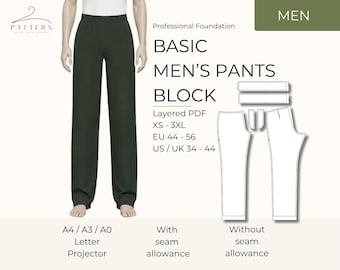 Professional Sewing Pattern Men Trousers Clothing Bundle Legwear Template Male Size Front Back Waistband Piece Fly Facing Men Legwear Custom