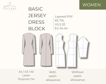 Basic Jersey Dress Block Pattern: Women's T-Shirt Design (PDF Download)