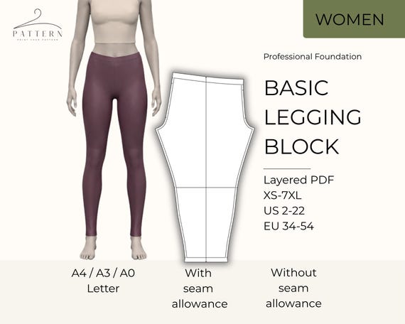 Sewing Leggings Pattern for Athletic Wear Design Digital Download PDF File Size Bundle Workout Clothing Project Plan Fitted Leggins Sewing