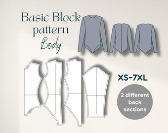 カスタムフィットのボディブロックパターン PDF 縫製ブロック XS-7XL、A4、A0 USレター ランジェリーダンスウェアに最適なマルチサイズ 即時ダウンロード
