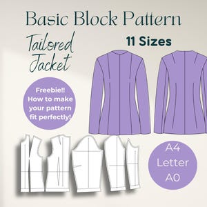 Download de PDF para moldes de jaquetas, guia básico para moldes de blocos, livro de recursos para costureiros iniciantes, design de moda, tutorial de vestuário com ajuste personalizado