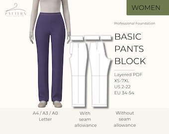 Pants Sewing Pattern Pdf Download Digital Basic Block Trouser Template Women Clothing Design Tutorial Sew Pant Construction Guide
