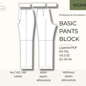 Basic Pants Block Pattern: Layered PDF Sewing Design (XS-7XL)