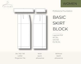 Pencil Skirt Pattern Download Pdf Instant Digital Sewing Template Size Adjustable Fitting Guide Large Women Basic Block Blueprint Tailored