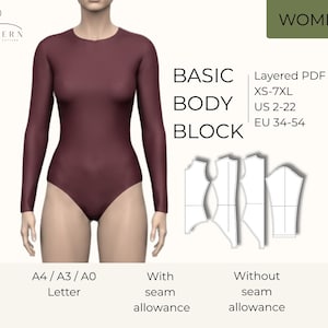 Body Block Pattern for Custom Fit PDF Sewing Block XS-7XL, A4, A3, A0, US-Letter Ideal for Lingerie Dancewear Multi Size instant Download